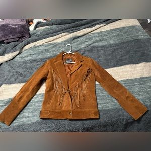 Cowgirl jacket with fringe tan M